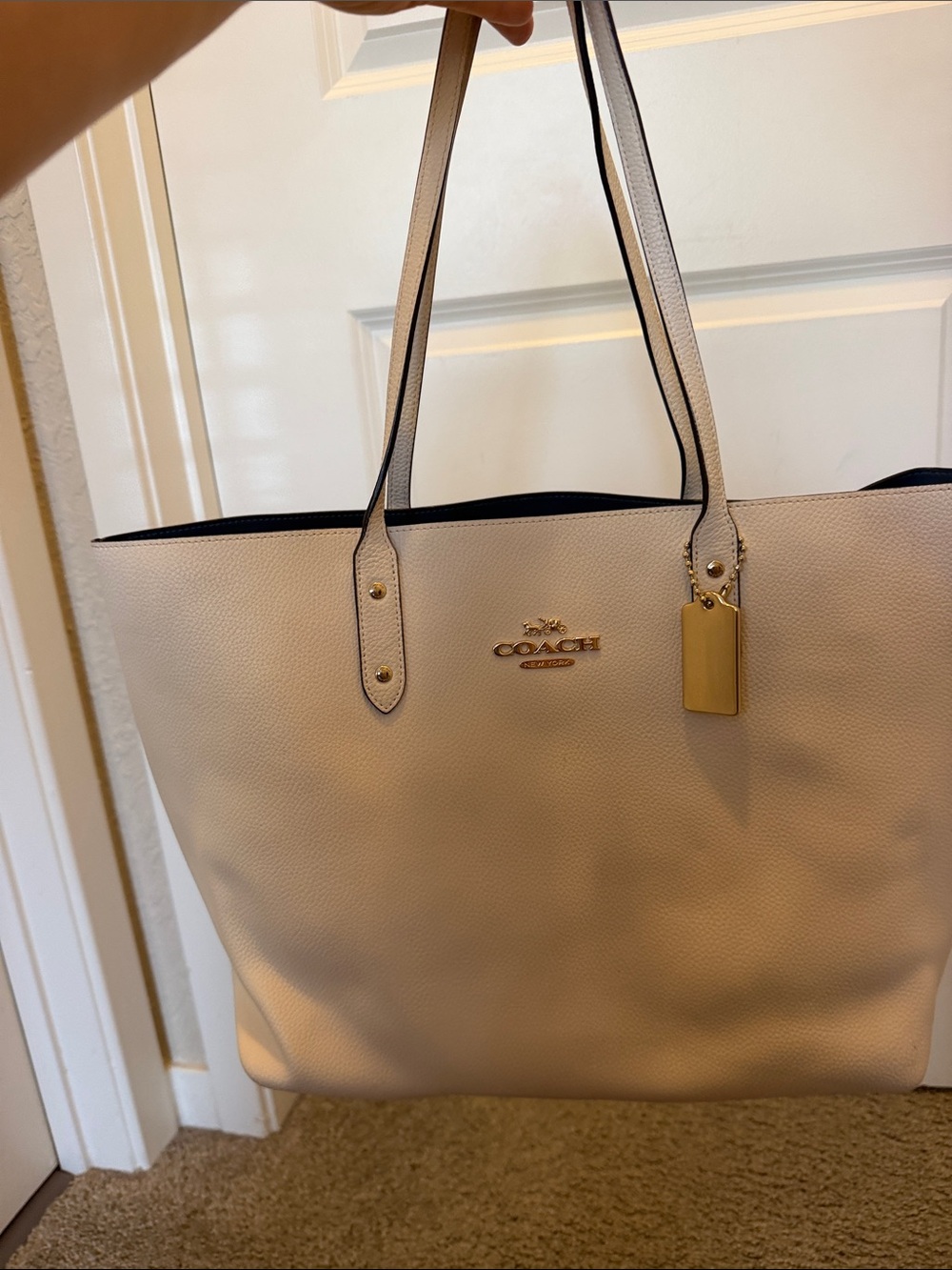 Coach Pebbled Leather Tote in Cream with Gold Hardware